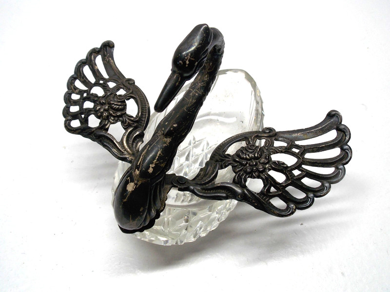 VINTAGE STERLING SILVER SALT CELLAR SWAN TRINKET DISH 935 *