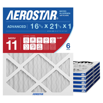 Aerostar 16.375x21.5x1 MERV 11 - 6 Count - Pleated HVAC, 6 PACK, 11