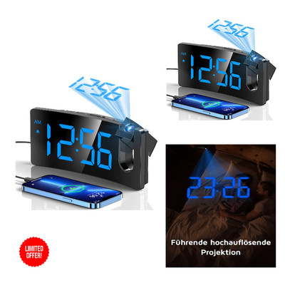 GOLOZA Projektionswecker Digitaluhr 180 Grad Projektor 3 Stufen Dimmer