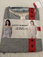 Lucky Brand Ladies' 3-Piece T-Shirt, Tank Top, Shorts Pajama Set Gray M