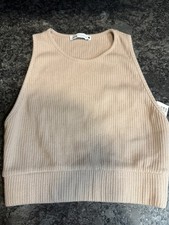 Zara Ribbed Knit Crop Tank Top - Beige / Nude / Tan