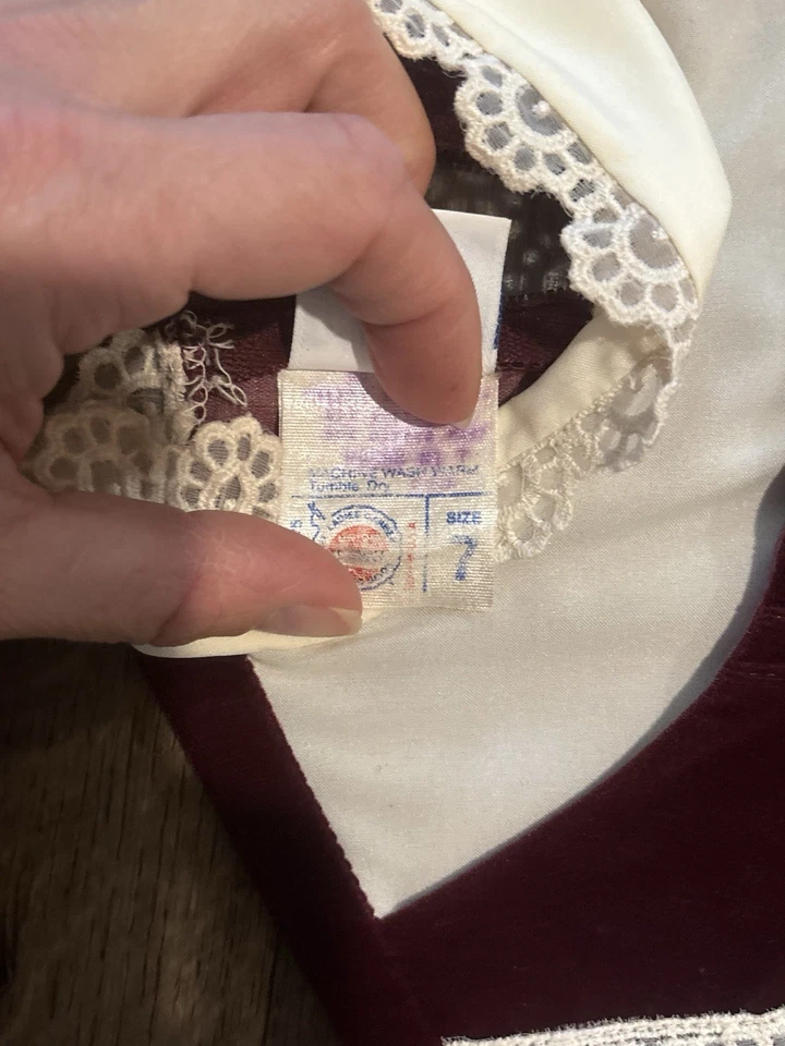 Vestido Vintage Bonnie Jean Niñas Talla 7 Borgoña Terciopelo Navidad Vacaciones Escuela Foto 3 de 4