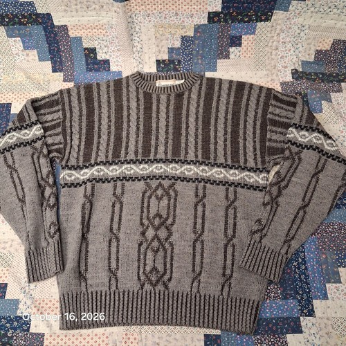 London Fog, 80s Vintage London Fog Cable Knit Sweater Mens Large Tall LT Made in USA Wool