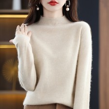 100 Wool Seamless Autumn Winter, Short Turtleneck Loose Backing Knitted Sweater