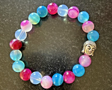 STACKABLE ENERGY BRACELET BUDDHA PINK AQUA BLUE AGATE Beads Heart Throat Chakra