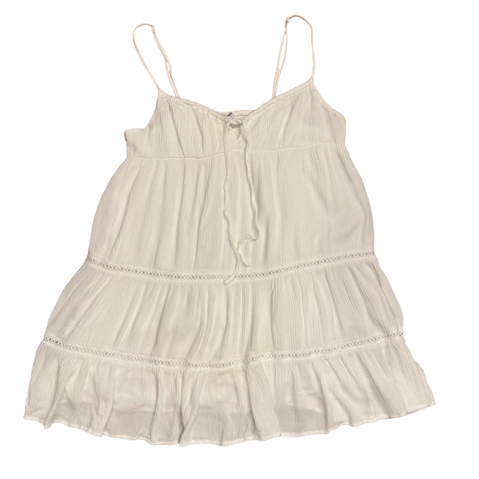 Garage M White Tiered Babydoll Crochet  Mini Dress Rayon Festival Boho Prairie
