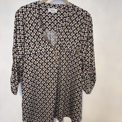 Fyve Womens Blouse 1X Beige stretch pullover Sheer