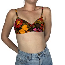 Vintage 1960s Elizabeth Stewart California Floral Tiki Bikini Top Padded