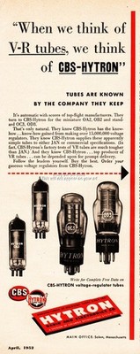 1952 CBS Hytron TV Vacuum Picture Tube Radio VR Salem MA Print Ad