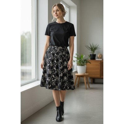 Vtg Y2K Weekend Max Mara Black Floral Embroidered Cotton Midi Skirt Boho India 4