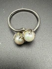 Vintage Silver Ring Art Deco Style Double 8mm Pearl Ladies Prong Set
