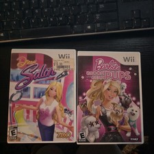 Barbie Groom & Glam Pups And Dream Salon Nintendo Wii GIRLS 2 Game Lot
