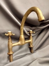 KITCHEN MIXER TAPS, BARE AGED BRASS DECK MOUNTED TAPS