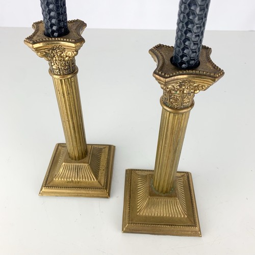Vintage Pair Brass Roman Corinthian Greek Columns Candlestick Holders Hollywood - Picture 5 of 12