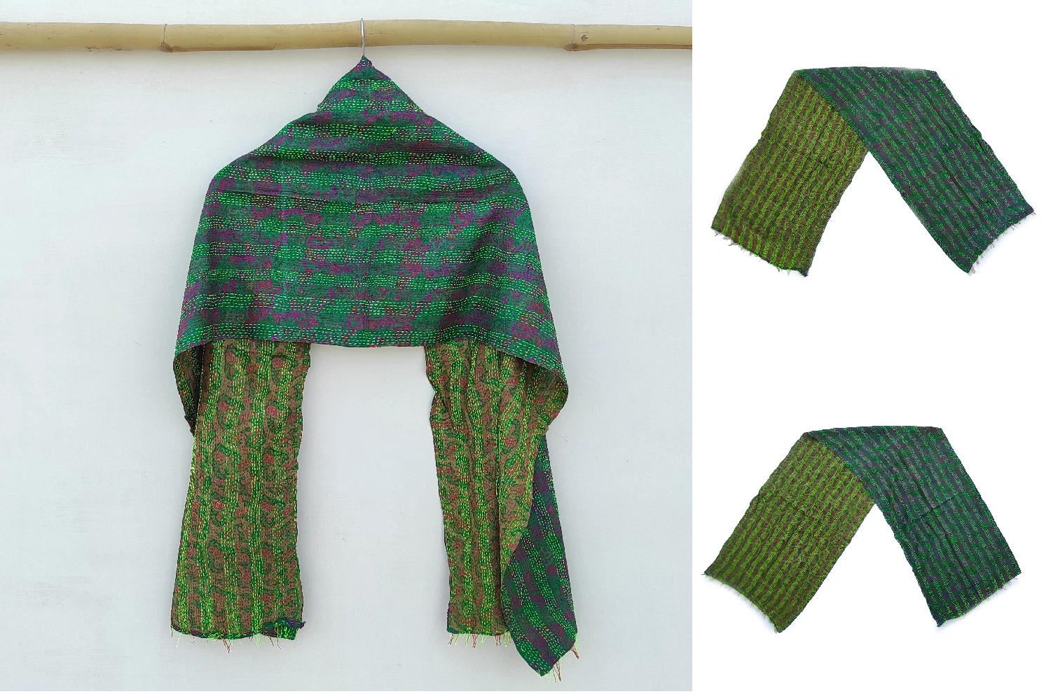 Silk Kantha Scarf Vintage Neck Wrap Stole Dupatta Hand Quilted Women Bandanas