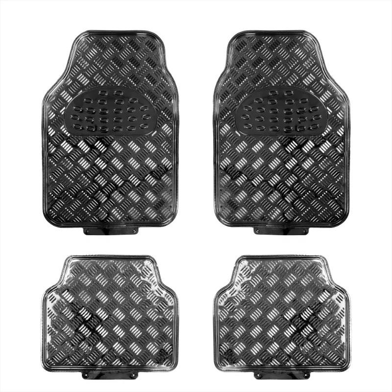 Streetwize Universal Metallic Black Checker Plate Rubber Car Floor Mats SWUXM7