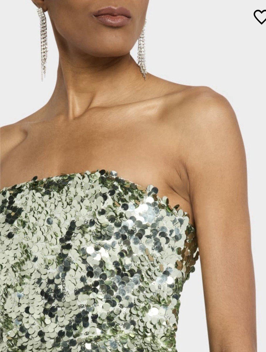 Alice + Olivia NWT $1,300 Velia Disc Sequin Strapless Mini Dress Sea  SpraySZ 4