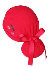 Ponytail Scrub Cap Women Solid Red Surgical Hat With Buttons Adjustable