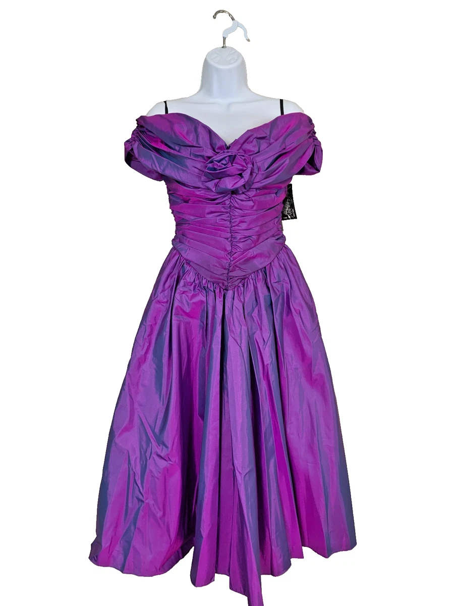 Purple 80s Bridesmaid Dress Vintage 80s Purple POLKA Dot PUFF Slvd RARA Prom Party Dress S