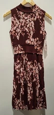 Nanette Lepore Women's Burgundy Size 10  Sleeveless Mock Neck Micro Pleat Dress