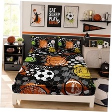 Kids Sports Balls Bedding Bed Set,Tie-Dyed Football Full Black-orange