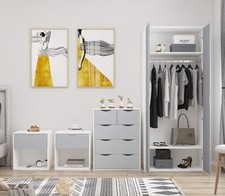 AFNHome 4 Piece Bedroom Set - Grey on White, Wardrobe, 5 Drawer Chest & 2Cabinet