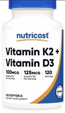 Nutricost Vitamin K2 (100mcg) + Vitamin D3 (5000 IU) 120 Softgels - Gluten Free