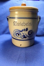 Omas  Zwiebeltopf  Steingut-Topf Zwiebeln  blaue Glasur, Holzdeckel Vintage