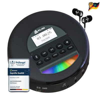 KLIM Nomad CD Player Bluetooth Tragbarer Discman mit Akku TF Reader Radio FM