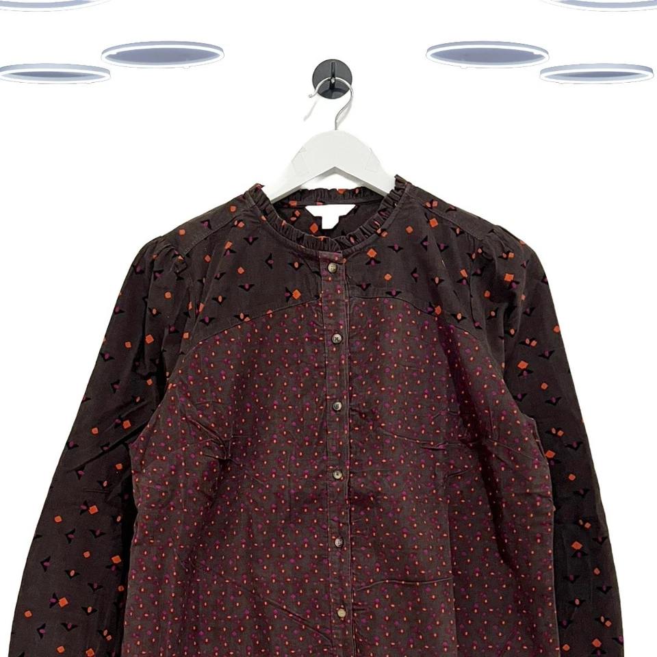 Top para mujer Ex White Stuff manga larga cordón volantes cuello en marrón Foto 3 de 3