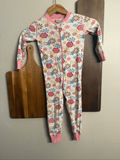 Hanna Andersson Pink Organic Cotton Floral Long Sleeve Zip Sleeper Romper Size 3