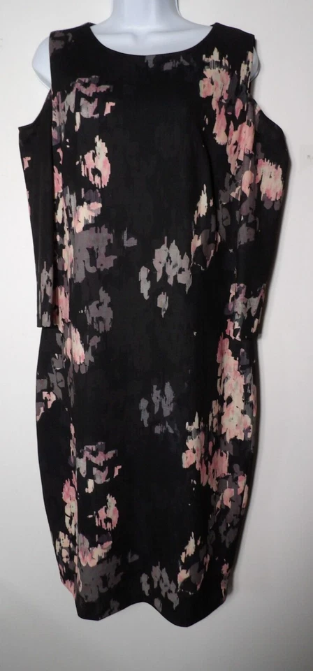Vestido Jax Etiqueta Negra Talla 14 Midi Hombro Frío Floral Negro Cremallera Trasera Funda Foto 2 de 4