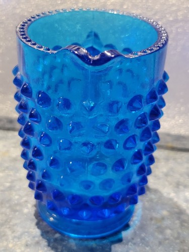 Vintage Fenton Blue Hobnail Colonial Mini Glass Creamer Pitcher 2.5 3 Inches - Picture 3 of 5