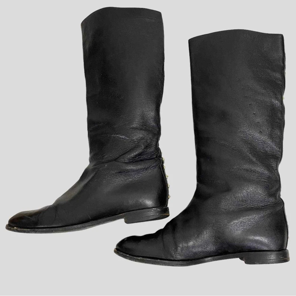 Alexander McQueen Black Leather Gold Studded Boots Size 36 1/2 - Image 3 of 4