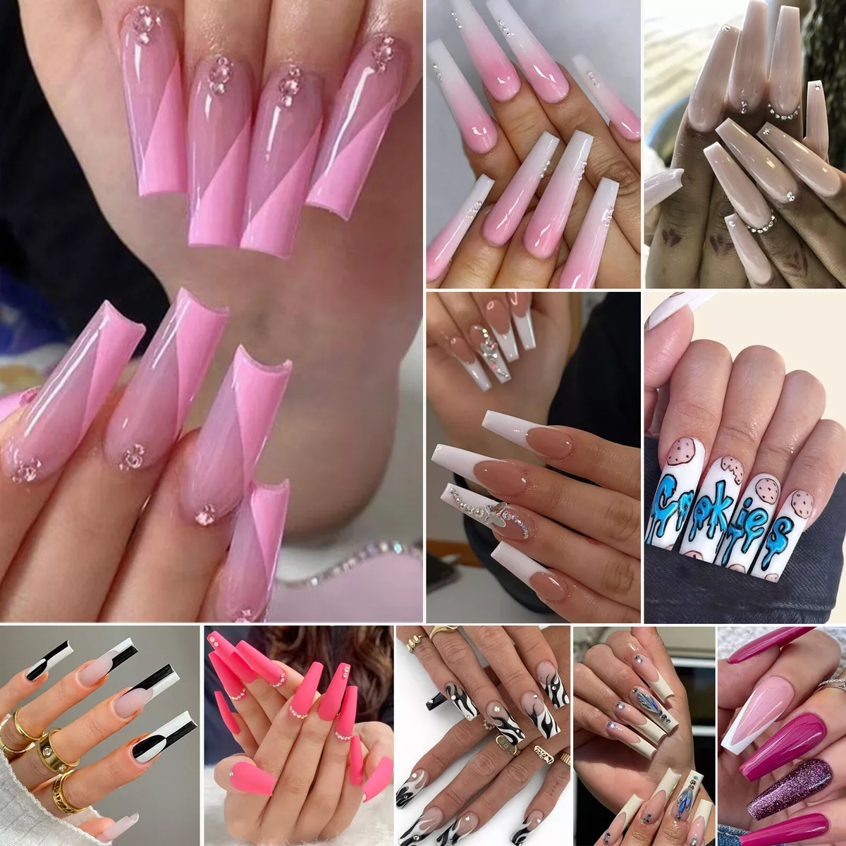 Pink Press On Nails Acrylic Square Coffin Fake Nails Glossy Bling False  Nails Medium Length Flower Artificial Full Cover Nails Tips For Women And |  Fruugo NO