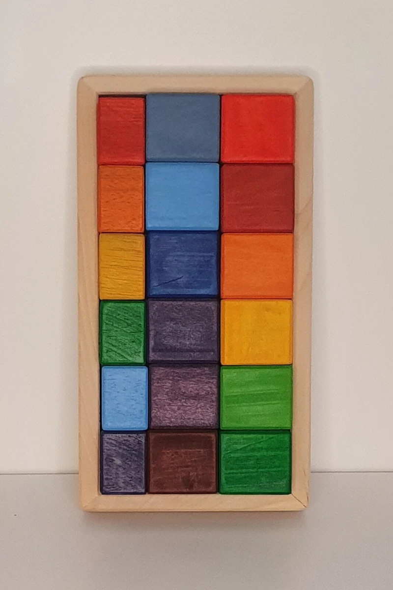 Waldorf Montessori Handmade Naturel Wooden Materials Cubes 18 pcs