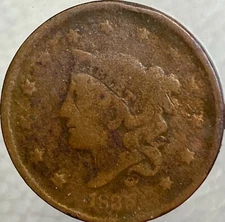 1835 Large Cent United States Matron Head Obverse      Mintage: 3,878,400