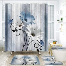 Onalasyc 4PCS Blue Daisy Flowers Plants Shower Curtain Set Shower Curtain and...