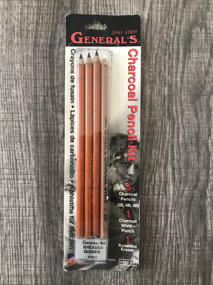 N.O.S. GENERAL'S CHARCOAL 2B 4B 6B & White 4-Pack & Eraser 557-BP PENCILS  W1