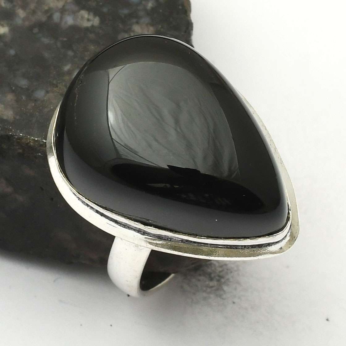 Black Onyx Gemstone Ethnic Handmade Ring Jewelry Gift For Her US Size-9 AR 41346