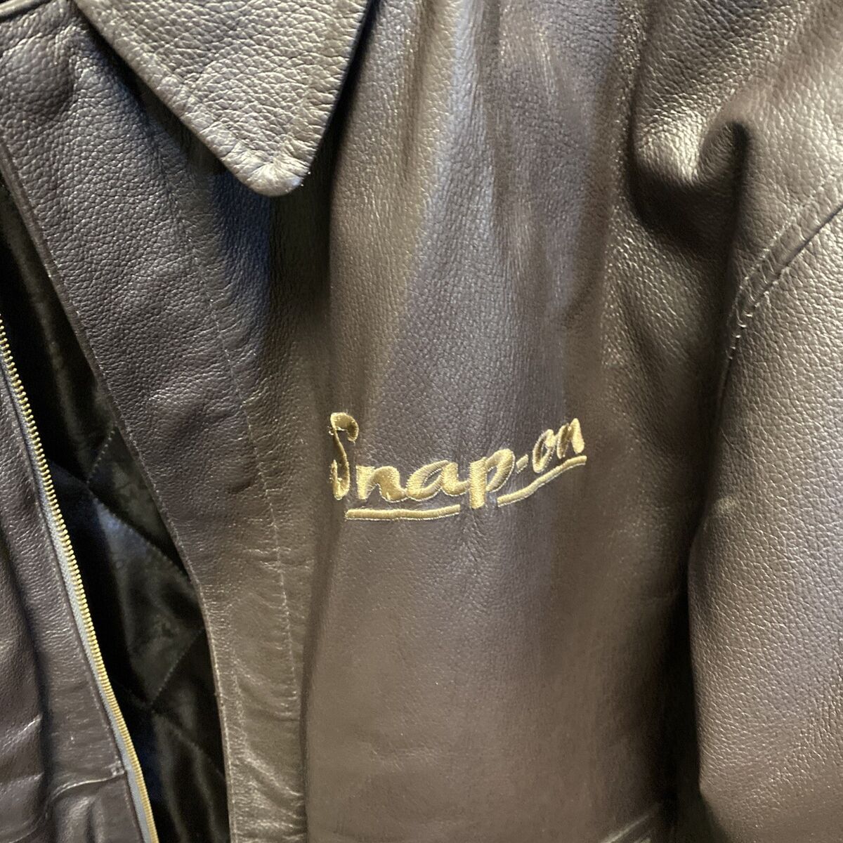 Snap-On Mens Leather Jacket Size XL Brown Genuine Retro Snap-On Mens Leather Jacket Size XL Brown Genuine Retro