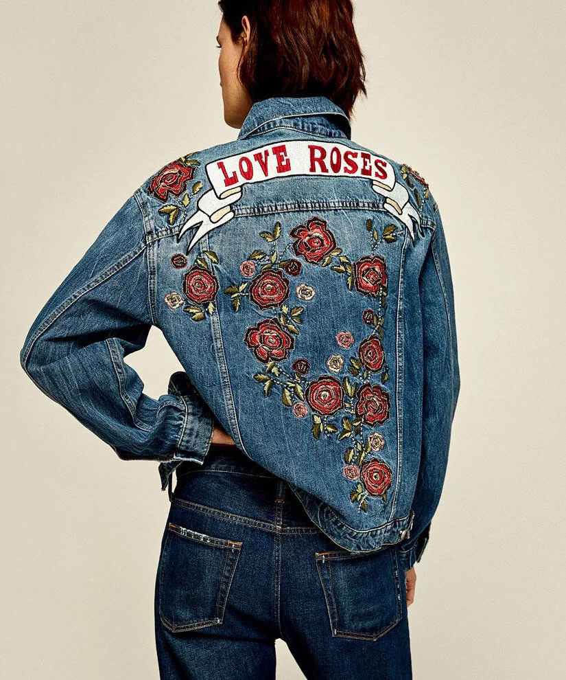 ZARA PREMIUM COLLECTION DENIM JACKET OVERSIZED S SMALL EMBROIDERED
