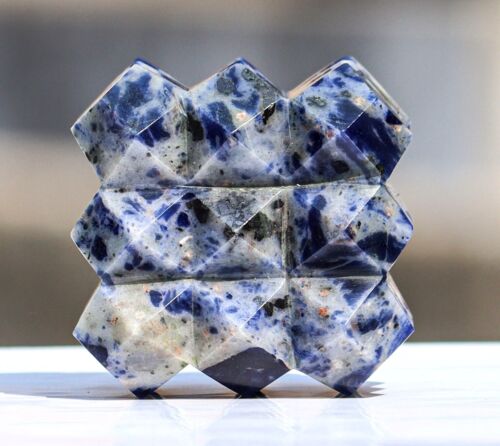 65MM Blue Sodalite Crystal 54 Pyramids Sodalite Gemstone Cube Healing 54 Pyramid - Picture 6 of 10