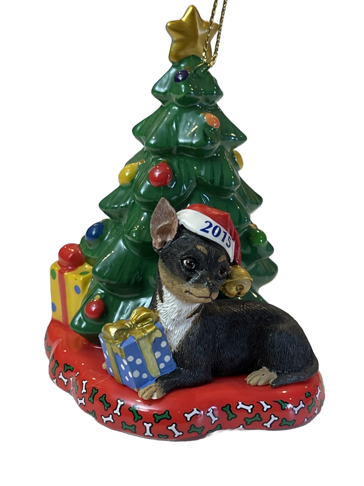 Danbury Mint 2015 Annual Black Chihuahua Ornament “Waiting For Santa