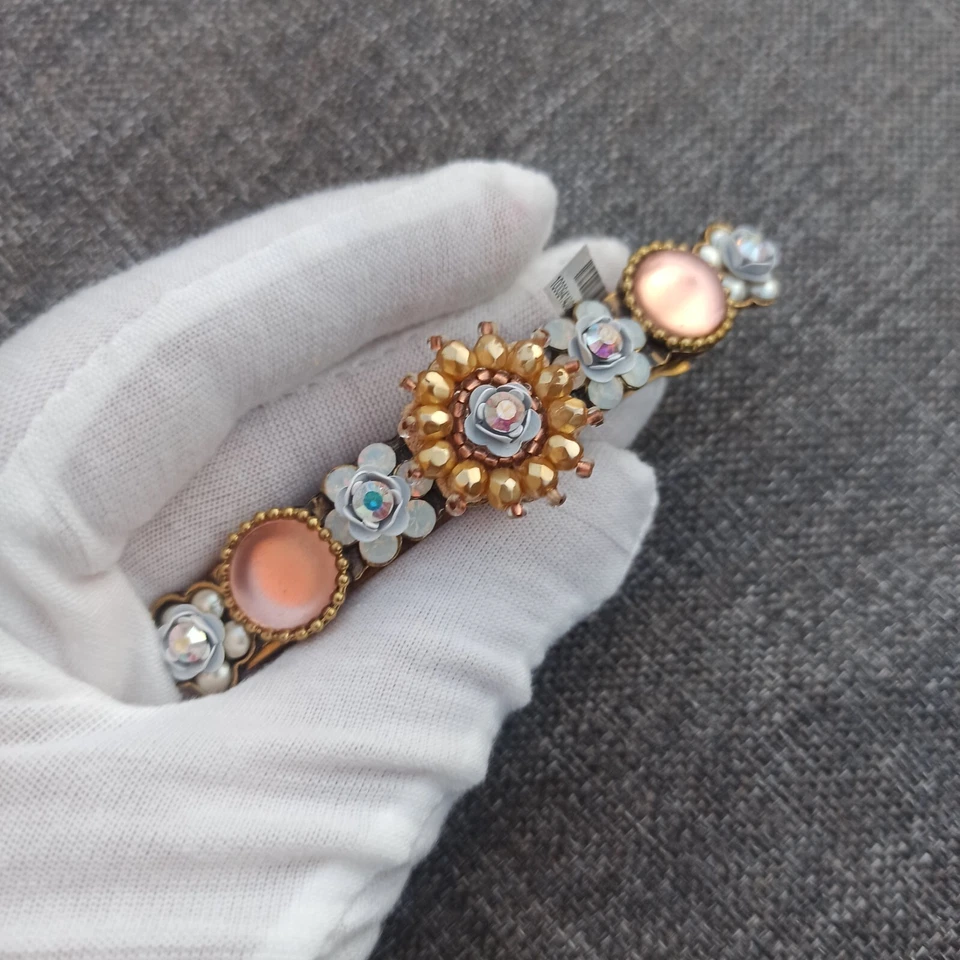 Pinza de pelo Michal Negrin grandes gruesas rosas cuentas cristales aurora rosa crema nueva Foto 4 de 4