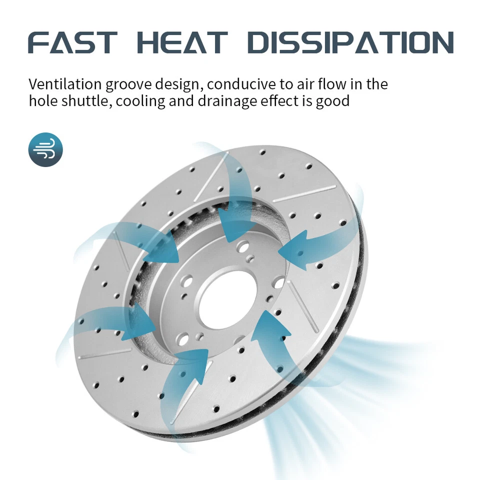 Front Disc Drilled Rotors Ceramic Brake Pads Kit For 2015 2016 - 2021 Kia Sedona - Image 3 of 4