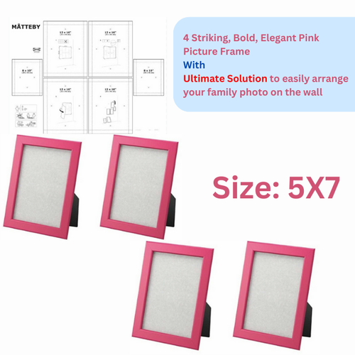 IKEA FISKBO 5X7 Photo Frame Dark Pink & MÅTTEBY Wall Template Combo Set (4-Set) - 第 1/3 張圖片