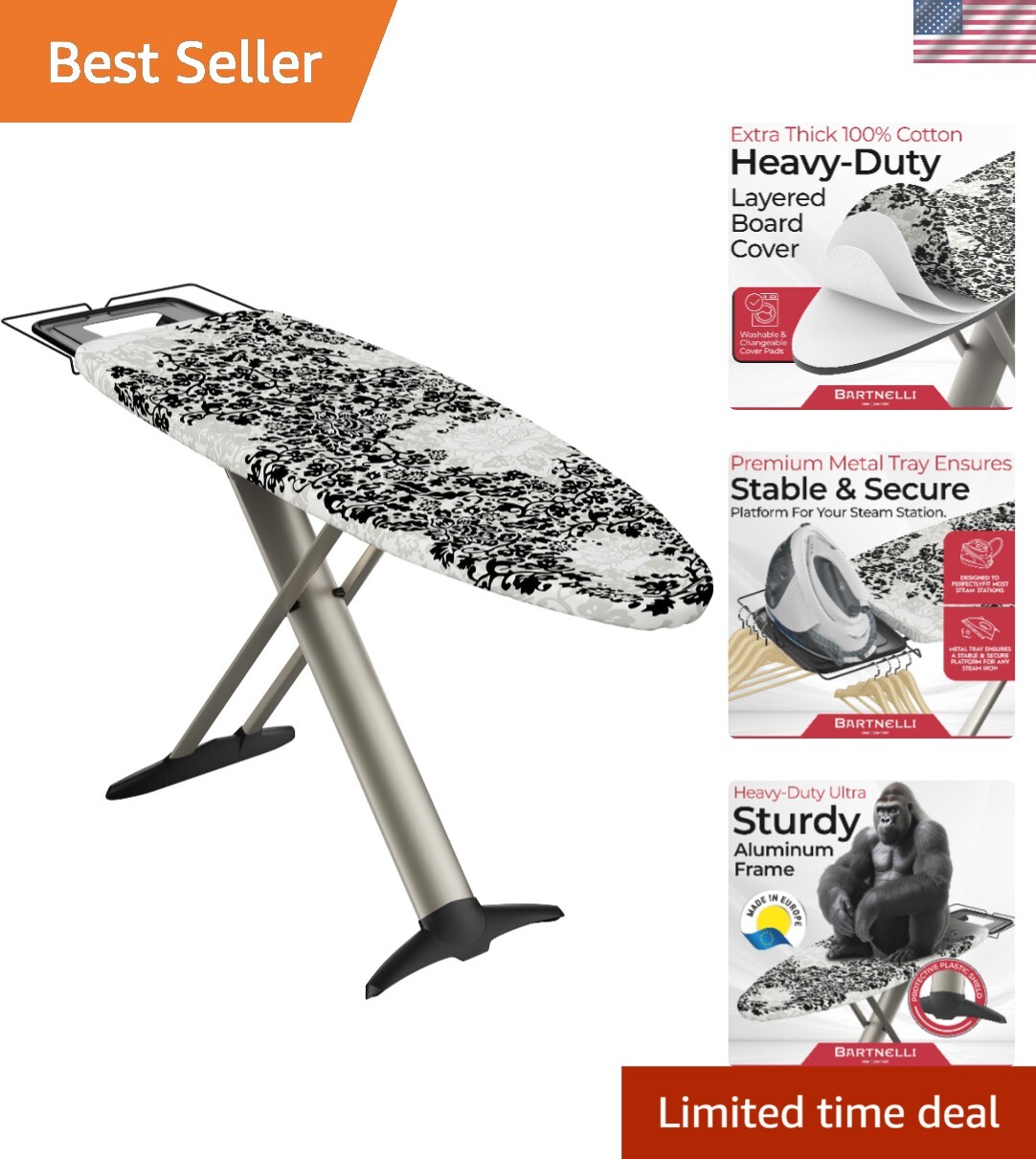 Pro Luxury Ironing Board: Extra Wide 62x19” - Adjustable Height & Elegant Design-image