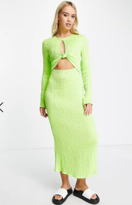 Asos Lime Green Long Dress Topshop Long Sleeve Midi Dress With Knot Front In Lime ASOS Size Asos Lime Green Long Dress Topshop Long Sleeve Midi Dress With Knot Front In Lime ASOS Size