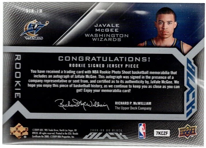 Camiseta deportiva JaVALE McGEE - RC - AUTOMÁTICA - /50 - firmada - 2009 cubierta superior #STR-JM Foto 2 de 2